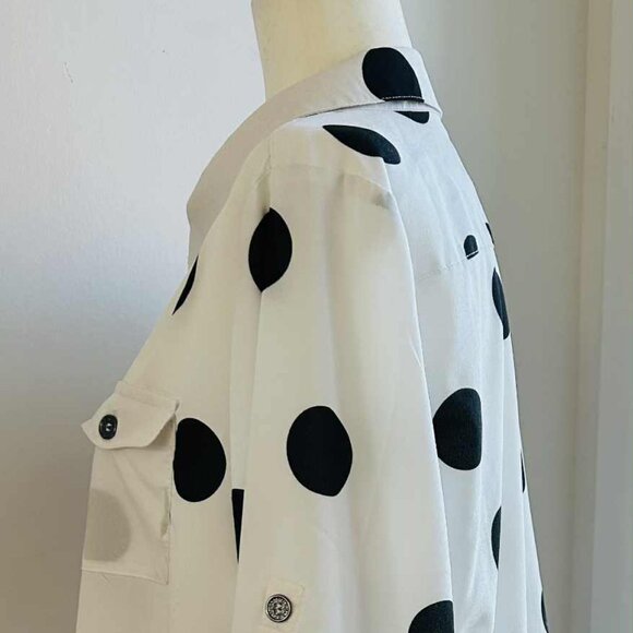 Karl Lagerfeld Paris White Polka Dot Button Shirt with Roll Tabs – US XL - Picture 5 of 11